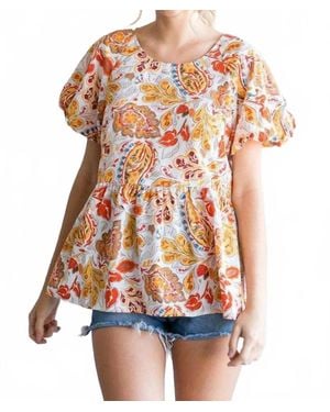 Style U Paisley Print Short Sleeve Baby Doll Shirt - Purple
