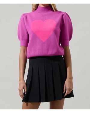 Sugarlips Russel Heart Puff Sleeve Sweater - Pink