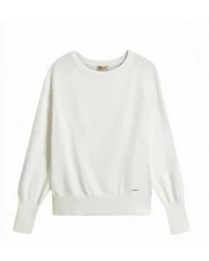 Woolrich Cotton Blend Ribbed Crew Neck Sweater - White