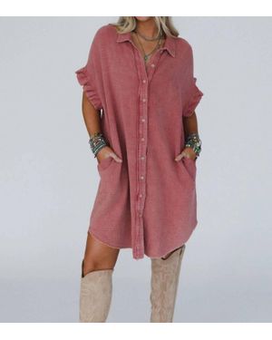Three Bird Nest Heavenly Days Button Up Dress - Red