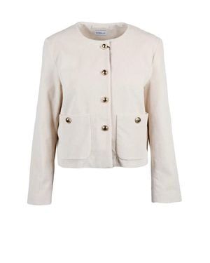 Marella Cropped Velvet Jacket With Jewel Button Closure - White