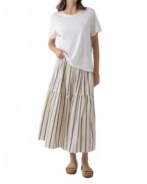 Elle Grey Striped Flowy Tiered Midi Skirt - White