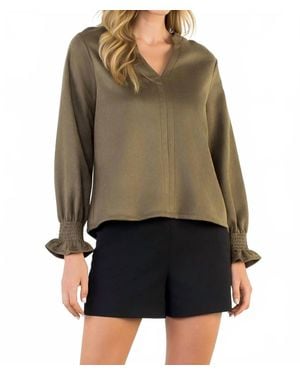 Thml Long Sleeve Suede V Neck Top - Green