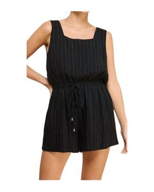 Allie Rose Stripe Linen Blend Square Neck Romper - Black