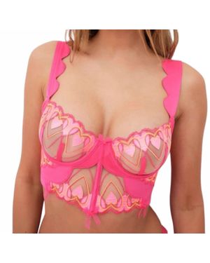 For Love & Lemons Graphic Hearts Bustier Top - Pink