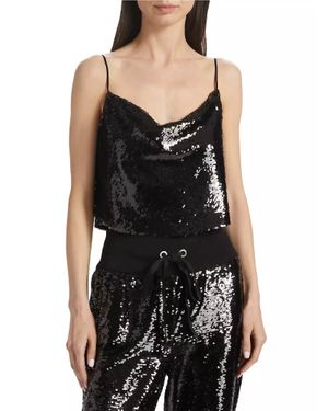 Cinq À Sept Andra Sequin Cropped Cami Top - Black