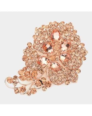 Fashnzfab Glass Stone Flower Pin Brooch - Brown