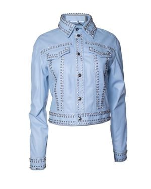 Philipp Plein Light Leather Jacket With Studs - Blue