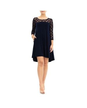 Nina Leonard Sheer Polka Dot High Low Dress - Blue