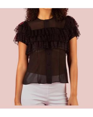 Jessie Liu Chiffon Clover Blouse With Tulle Ruffle - Black