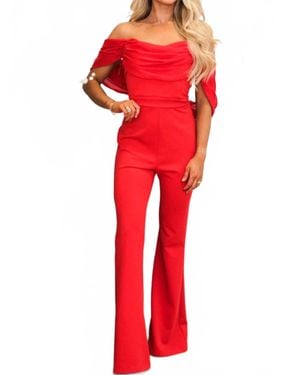 Luxxel Little Bit Of Love Off Shoulder Jumpsuit - Red