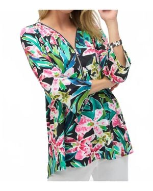 Joseph Ribkoff Bold Print Silky Knit Flared Sleeve Tunic Top - Green