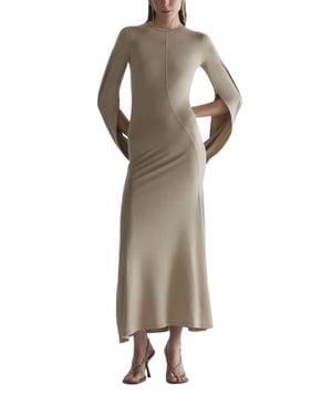 Mugler Midi Dress With Flowing Cape Sleeves - Brown