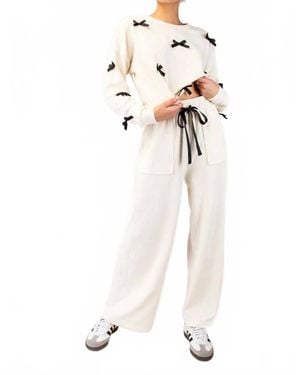 Eesome Long Sleeve Bow Set Top - White