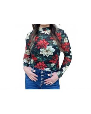 Sterling Kreek Meet Me Under The Poinsettia Mesh Top - Blue