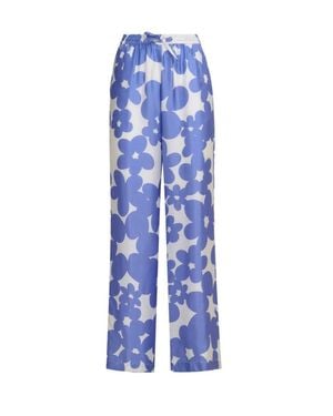 Marni Relaxed Wide Leg Silk Pants - Blue