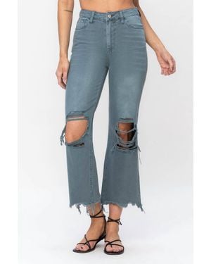 VERVET BY FLYING MONKEY 90's Vintage Super High Rise Crop Deconstructed Flare Jeans - Blue