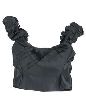 LoveShackFancy Pleated Scrunched Off-Shoulder Crop Top - Black