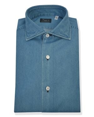 Finamore 1925 Bleached Denim Tailored Shirt Milano Line - Blue