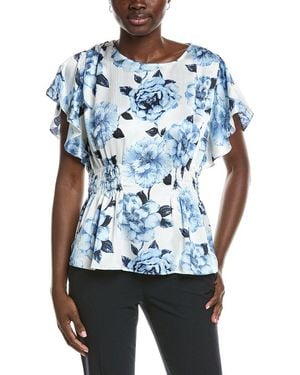 Anne Klein Flutter Printed Blouse - Blue