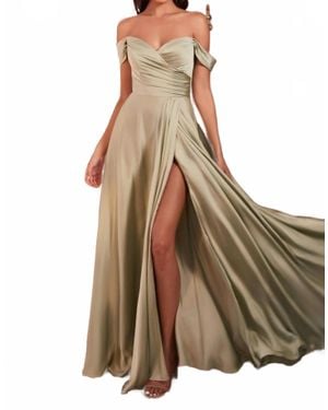 Cinderella Divine Off Shoulder A-Line Satin Dress - Brown