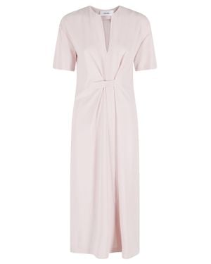 MEIMEIJ Quartz Draped Waist V-Neck Polyester Midi Dress - Pink