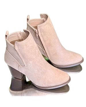Mars Sky Shoes Suede Stacked Chunky Heel Booties - Pink
