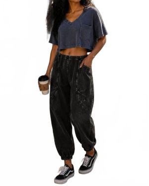SurelyMine Harlow Mineral Wash Balloon Cargo Pants - Black