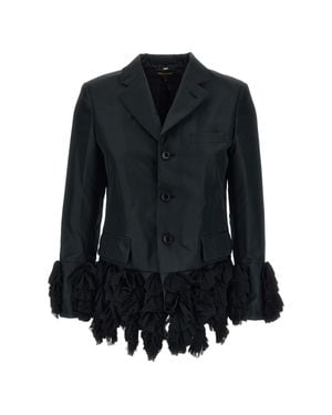 Comme des Garçons Iridescent Tailored Ruffled Blazer - Black