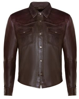 Infinity Leather Retro Leather Shirt Jeans Jacket-Beijing - Brown