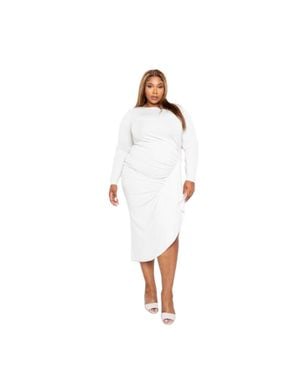 TRUEDAMES Asymmetrical Sweater Dress With Waterfall Ruffle - White