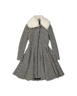 Giambattista Valli Houndstooth Flared Coat With Detachable Fur Collar - Gray