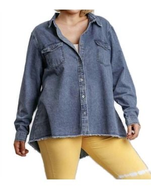Umgee Button Down Denim Shacket - Blue