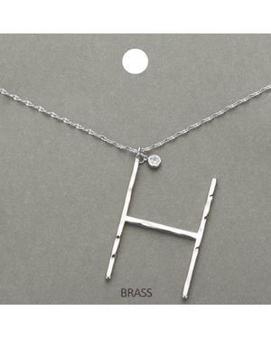 Fashnzfab H- Initial Monogram Brass Metal Pendant Necklace - Gray