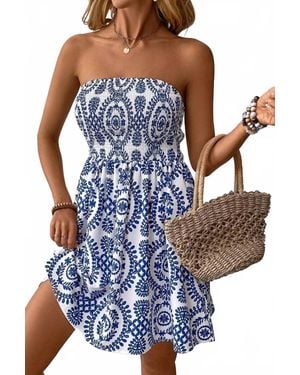 Ninexis Printed Tube Top Mini Dress - Blue