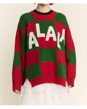 Jade By Jane Fa La La Fabulous Checkered Christmas Sweater - Pink