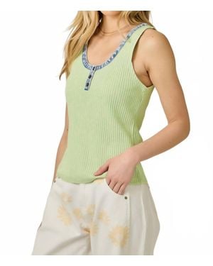 Mystree Henley Denim Trim Tank Top - Green
