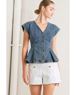 TRUEDAMES No Second Thought Washed Denim Top - Blue