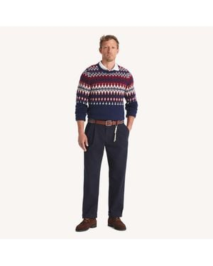 Nautica Embroidered Pleated Stretch Twill Pant - Blue