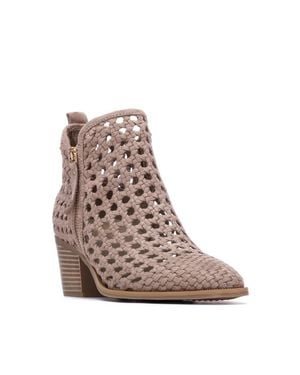 Xti Block Heel Braided Style Ankle Booties - Brown
