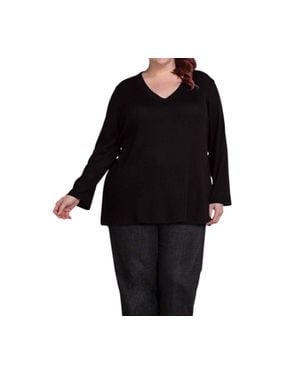 On The Plus Side Waffle Knit Long Sleeve Top - Black