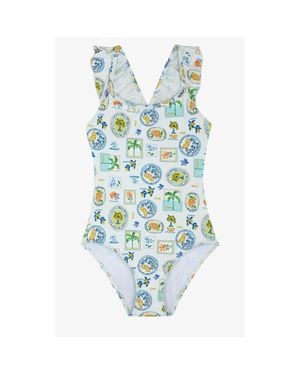 Gottex Kids Capri Vibes Square Neck Ruffle One Piece - Blue