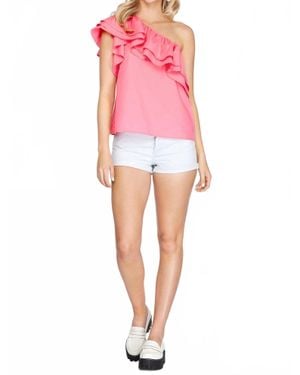 She + Sky Flirty Looks Ruffle One Shoulder Top - Pink