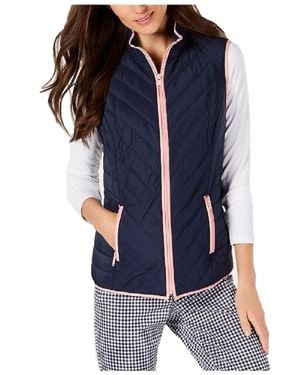 Charter Club Contrast-Trim Zip-Front Vest Size Extra Large - Blue