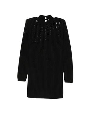 Twinset Vertical Ribbed Knit Mini Dress With Rhinestone Accents - Black
