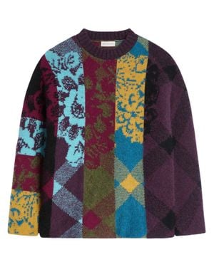 Dries Van Noten Matadi Patchwork Textured Knit Sweater - Blue