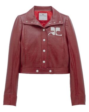 Courreges Cropped Dark Stretch-Cotton Faux Leather Jacket - Red