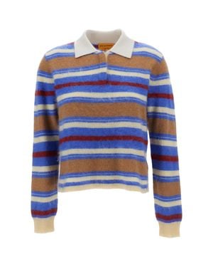 Guest In Residence Grizzly Cropped Bouclé Cashmere Rugby Polo Shirt - Blue