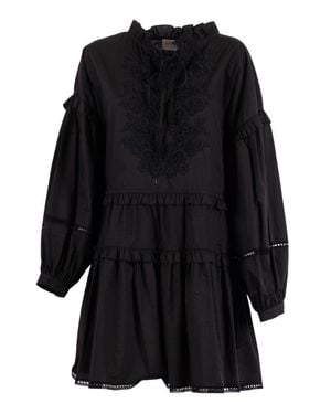Ermanno Scervino Tiered Mini Dress With Voluminous Sleeves - Black