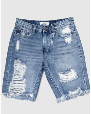 Kancan High Rise Distressed Bermuda Shorts - Blue